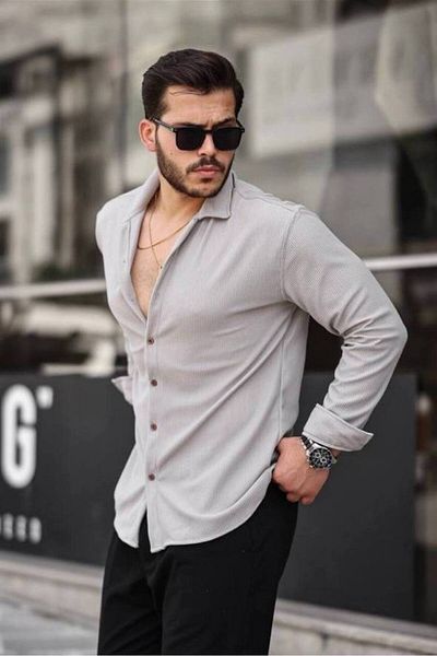 CAN Ribbed Ottoman Textured Gray Men's Shirt