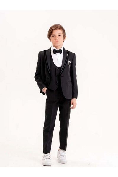 Zekids Boy's Satin Double Collar Lapel Pin 5 Piece Suit (Age 7-10)