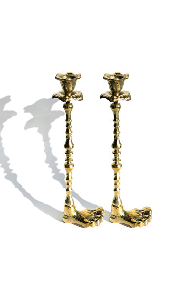 Renover Pirinç Ayak Formunda Şamdan