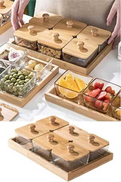 sweenhome 6-Pack Glass Bamboo Vacuum Lid Breakfast and Storage Container with Tray