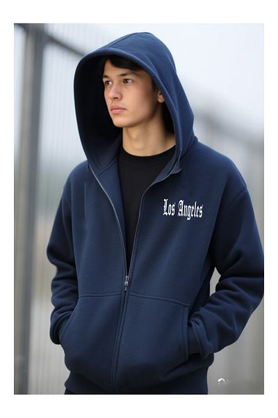 DEEPSENCE Λος Άντζελες μίνιμαλ Unisex Navy Blue μπουφάν με κουκούλα