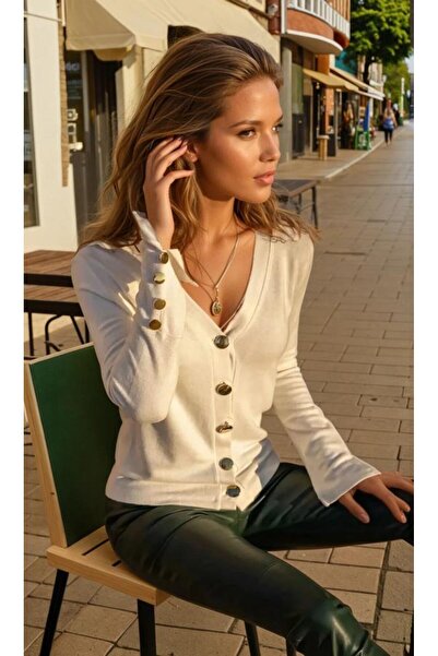 Pasaklı Giyim Women's Gold Button Detailed Soft Textured Knitwear Cardigan 3007230