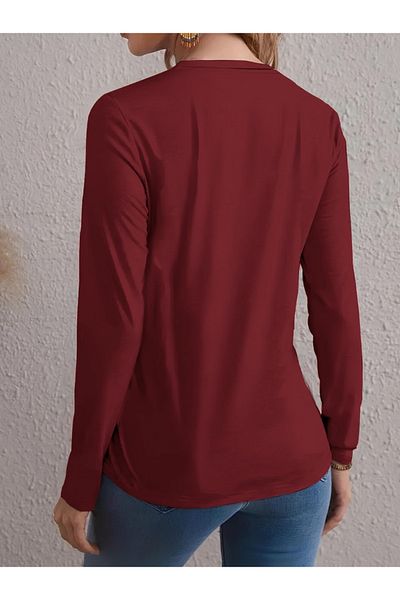 MRA Fashion Women's Long Sleeve Crew Neck Patterned Viscose Blouse