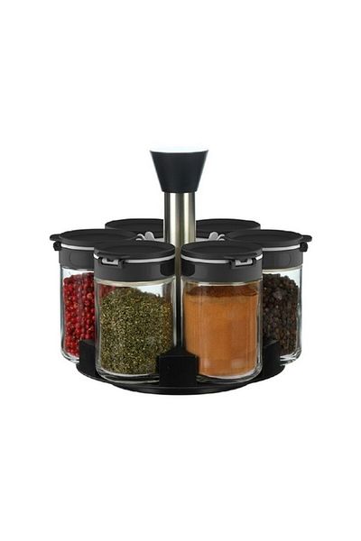 Elemental Kitchen 6-Jar Spice Container Set with Rotating Rack