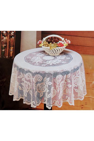 Blue Home Față de masă Fiskos din PVC cu aspect de dantelă, 90 cm, rotund-alb