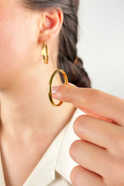 Sose Moda 3cm Wide Gold Steel Hoop Earrings