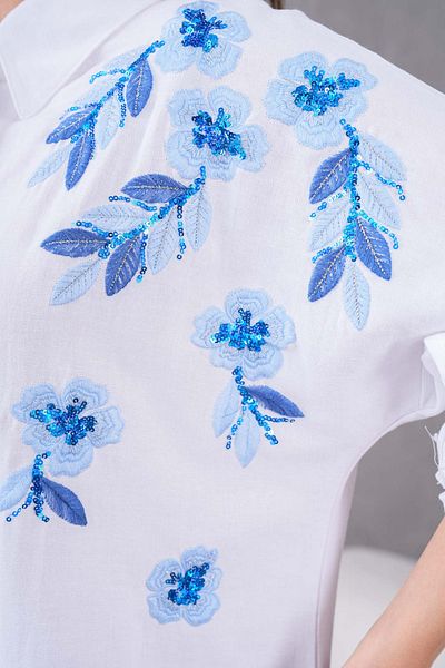 MVStore Women's Floral Print Embroidery Embroidered Linen Oversize Shirt and Pants