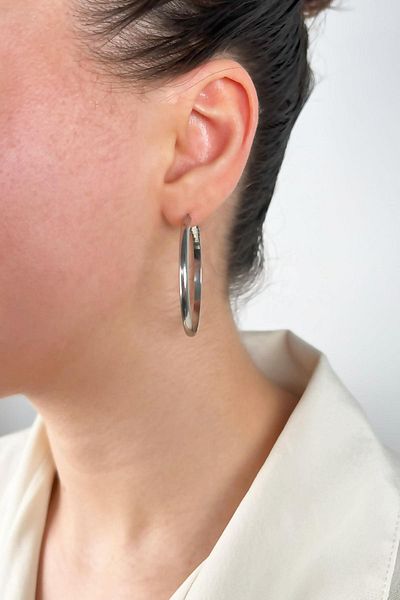 Sose Moda Silver Color 4cm Steel Hoop Earrings