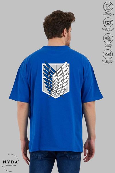 Nyda Collections Unisex Crew Neck Attack on Titan εμπριμέ βαμβακερό κοντομάνικο μπλουζάκι