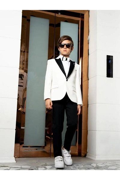 Zekids Boy's Double Satin Collar Lapel Pin 5 Piece Suit(11-14 Years Old)