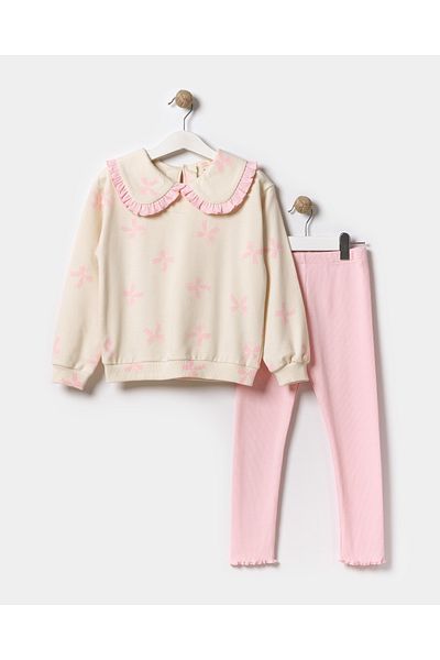 Minipodyum Girl's Printed Ruffled Baby Collared Tights Double Set