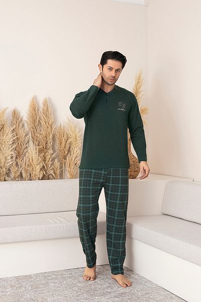 Sude HOMEWEAR Ανδρικό σετ πιτζάμες με χτενισμένο βαμβακερό καρό μακρυμάνικο