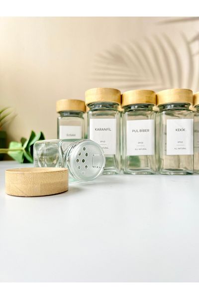 Mottogo 14-Piece Glass Spice Rack Set with Bamboo Lids + 16 Labels