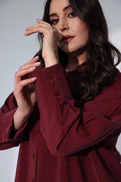 Metpoint Trend42plus Büyük Beden Oversize Bordo Gömlek