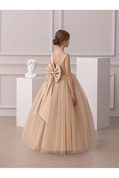 NSMLİFE Κορίτσι Acacia Model TABA Χρώμα V λαιμόκοψη Απλό κομψό μακρύ βραδινό φόρεμα αποφοίτησης