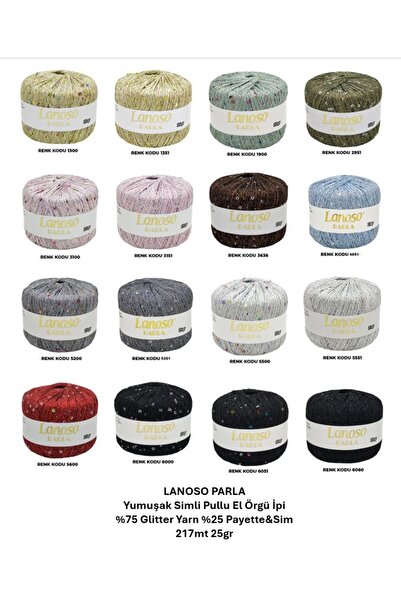 Lanoso Parla 4051 - Yumuşak Simli Pullu El Örgü İpi - %75 Glitter Yarn %25 Payette&Sim 217mt 25gr TEK YUMAK