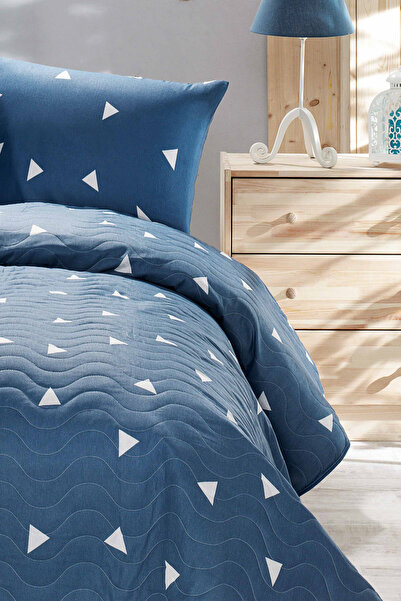 Eponj Home Tek Kişilik Kapitone Yatak Örtüsü Seti Üçgen K.BulutMavi