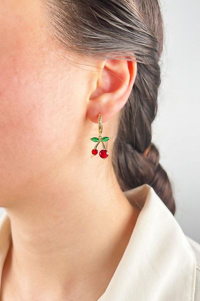 Sose Moda Gold Colored Cherry Earrings