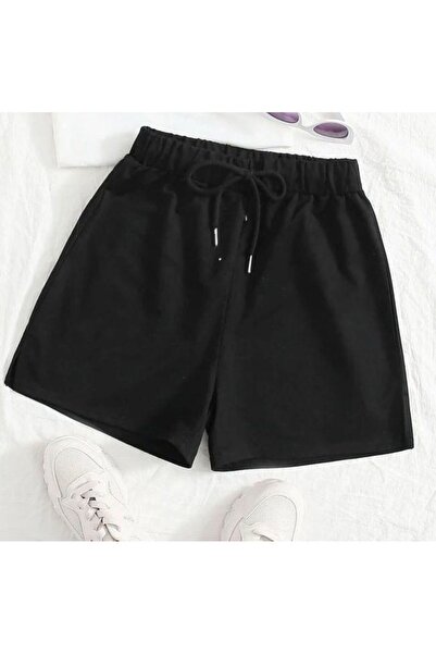 THE WHITE شورت أسود مريح بدون طباعة للجنسين