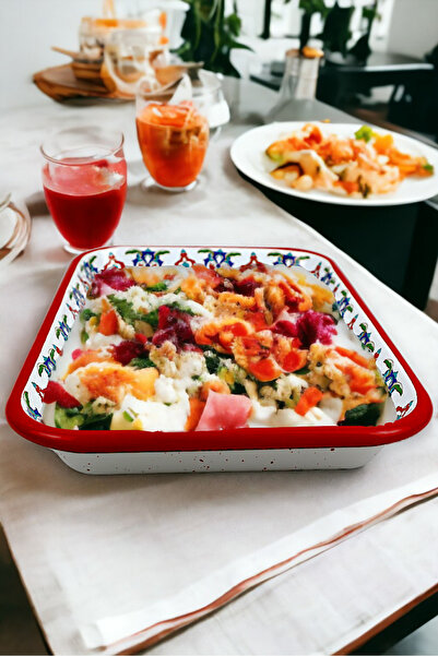 İnci Emaye No 28 Enamel Rectangle Plate Dish Breakfast Camping Picnic