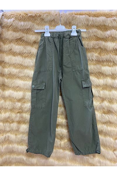 skycott Female Child Cargo Model Parachute Fabric Trousers Green Color