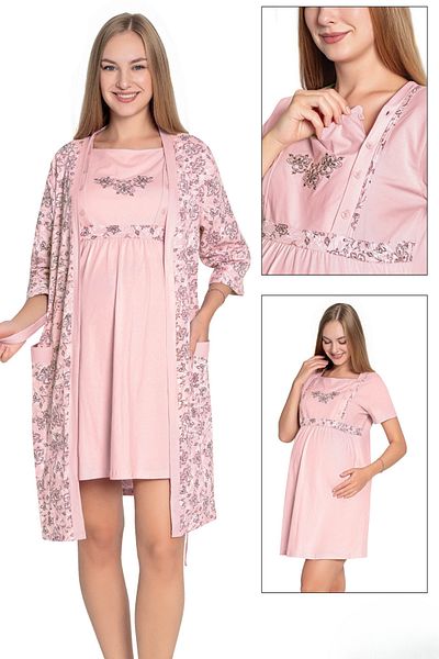 Cotpark Set cămașă de noapte pentru maternitate și postpartum, din țesătură din bumbac și lycra, pentru alăptare 16227