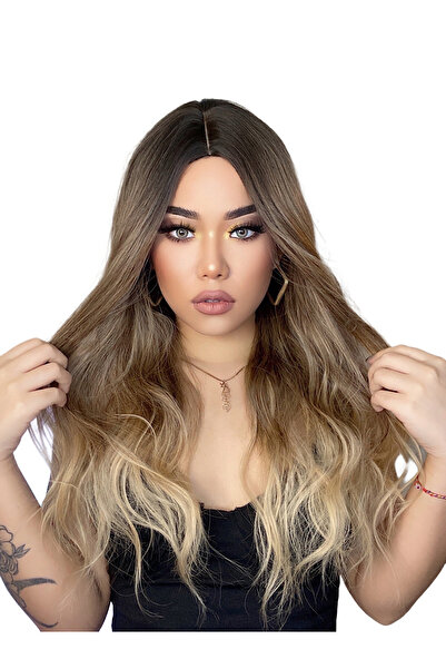 YARAT Peruk Postiş Dokusu Gercek Saç, Sarı Ombreli, Dalgalı, Isı 150 derece, ...