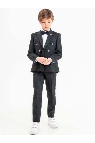 Zekids Boy's Striped Double Breasted Lapel Suit (Age 5-9)