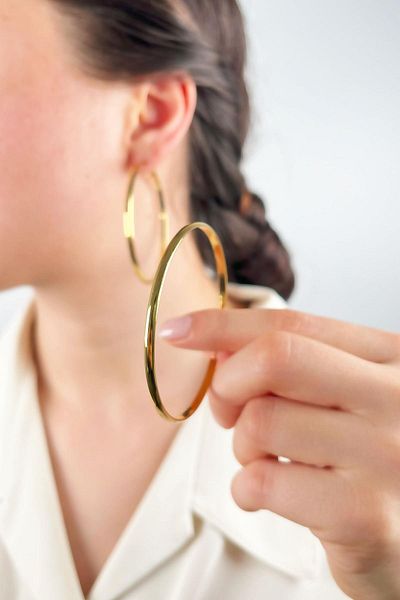 Sose Moda 6cm Wide Gold Steel Hoop Earrings