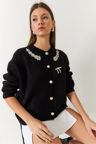 Bianco Lucci Women's Rhinestone Sweater Cardigan 20246266