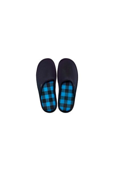 Twigy AA0597 Pro Ανδρικές χειμερινές παντόφλες Navy Blue House - Ζεστό τετράγωνο σχέδιο