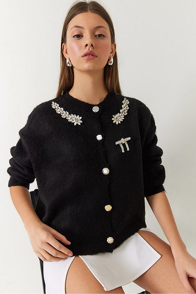 Bianco Lucci Women's Rhinestone Sweater Cardigan 20246266