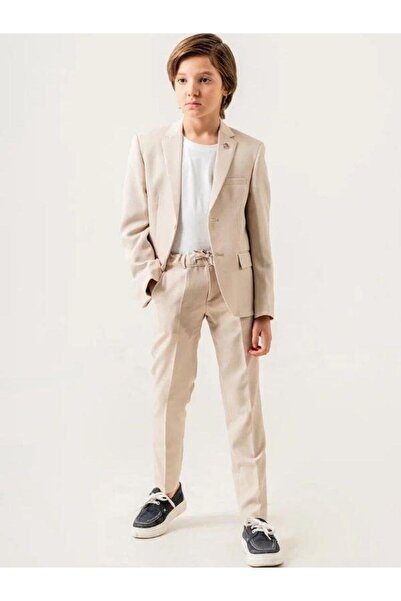 Zekids Erkek Çocuk T-shirt Keten Ceket Pantolon 3'lü Spor Takım (3-6 Yaş Arası)