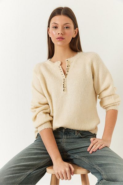 Bianco Lucci Women's Charmed Striped 11 Button Knitwear Sweater