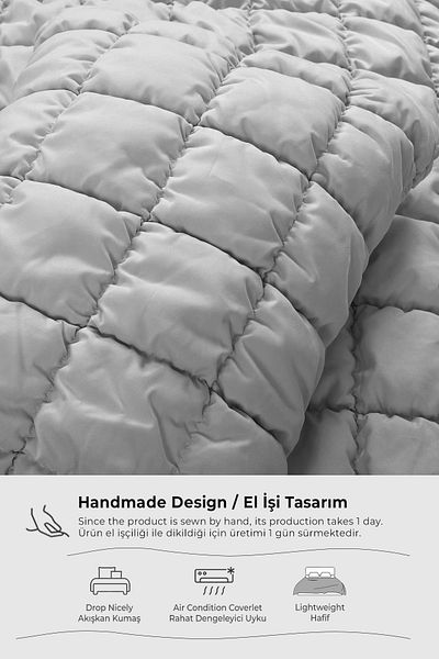 Evlen Home Collection Single Cotton Puff Bed Set - Luxury Gray 2-Piece Filled Sleeping Set