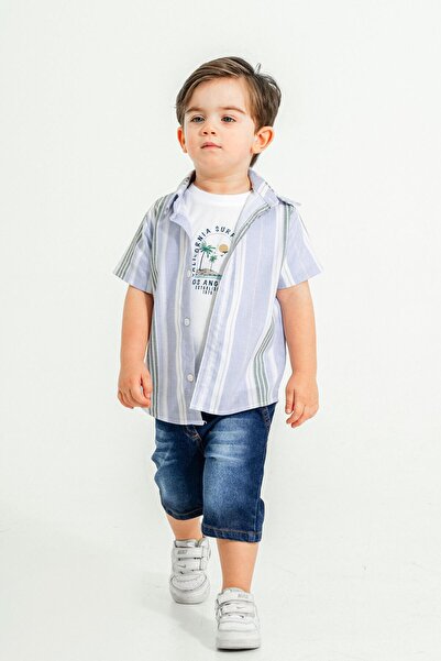 Chicsy Baby Striped 3-Piece Set with Stylish Shirts for Kids and Baby - Adjustable Waist and Short Sleeve Shorts