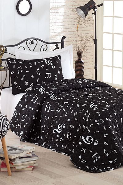 Eponj Home Black Quilted Single Bedspread Set - Melodiy