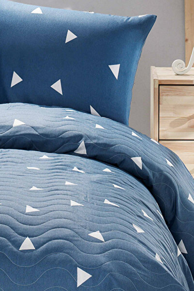 Eponj Home Tek Kişilik Kapitone Yatak Örtüsü Seti Üçgen K.BulutMavi