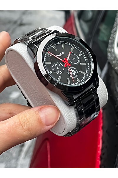 S.POLO Siyah Renk Erkek Kol saati+bileklik
