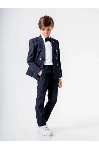 Zekids Boy's Striped Double Breasted Lapel Suit (10-14 Years Old)