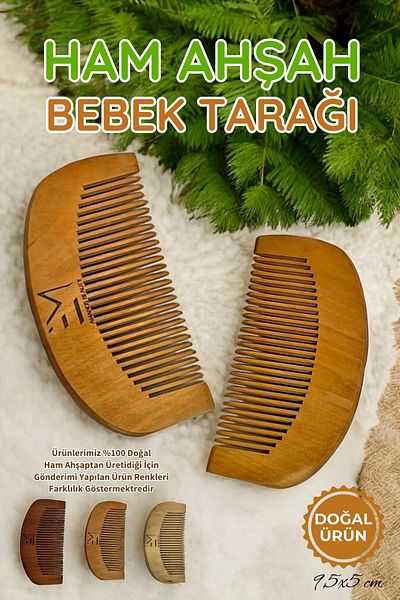 EM AMANOS BEAUTY Natural Raw Wooden Baby Comb Prevent Irritation, Delicate Care Special Production
