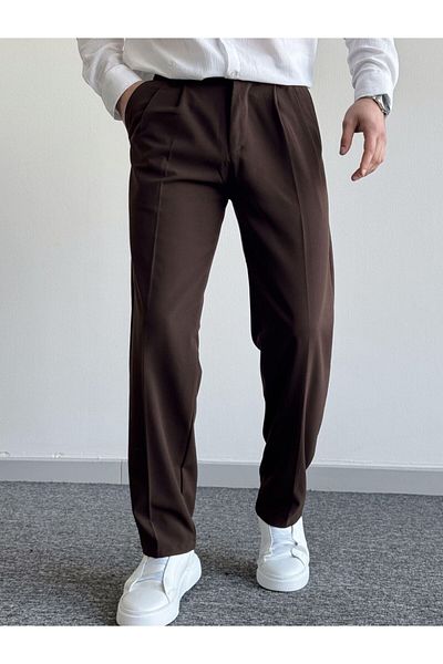 MerStore Men's Pleated Baggy Fabric Trousers with Elastic Waist