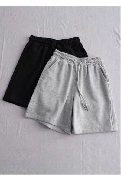THE WHITE Unisex Gray Black Combed Cotton Shorts 2 Pack