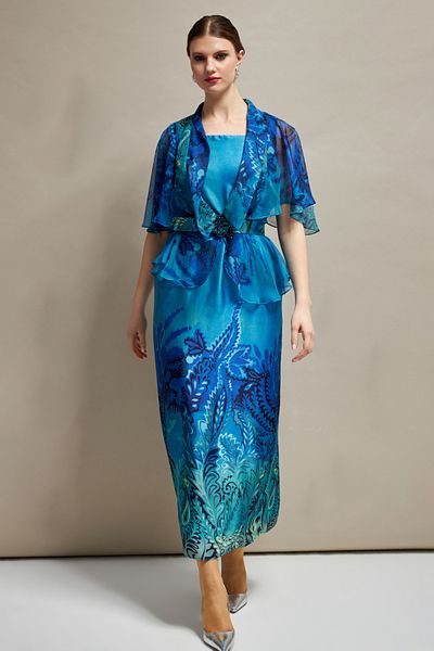 İnce Plus Size Long Suit with Sleeveless Satin Dress and Belt Processing Detail Tunic