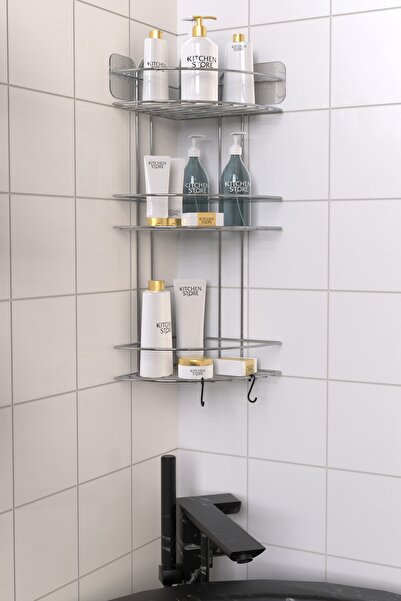 Kitchen Store Yapışkanlı & 2 Lif Kancalı Banyo Düzenleyici – Metal Şampuanlık...