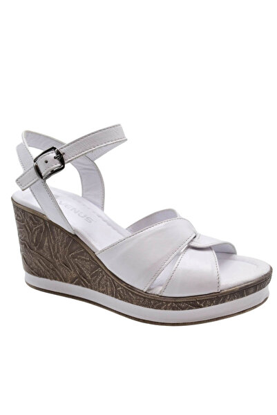 Venüs White Wedge Heel Leather Women's Sandals - 2015719 Y