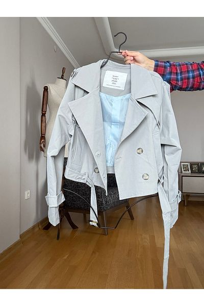 Natavanbutık Gray Color Oversize Short Trench Coat