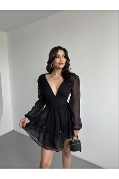 Ekim Store Rochie scurtă cu detaliu din tul cu mâneci