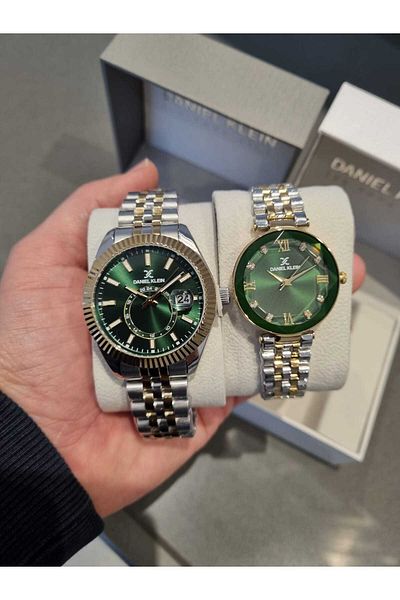 Daniel Klein Green Dial Colorful Couple Lover Watch and Bracelet Gift