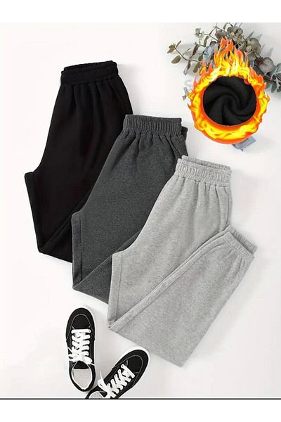 yg ydn giyim 3 piese, culoare negru-antracit-gri, talie înaltă, potrivire confortabilă - pantaloni de sport cu picioare de jogger